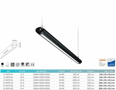 Goya Gy 8071-123 60  Watt Sarkıt Linear Armatür