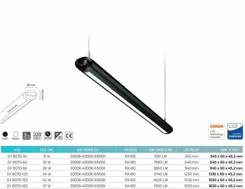 Goya Gy 8071-153 75  Watt Sarkıt Linear Armatür