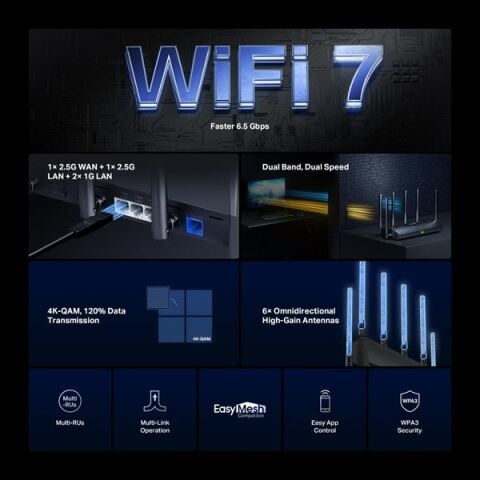 MERCUSYS MR37BE WIFI7 BE6500 DUAL BAND ROUTER