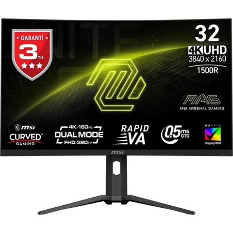 MSI 31.5'' VA MAG 321CUPDF 0.5MS 160HZ HDMI-DP KAVISLI GAMING MONİTÖR 3840X2160
