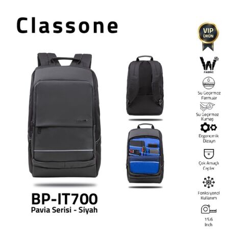 Classone BP-IT700 Pavia 15.6'' Laptop Notebook Sırt Çantası-Siyah