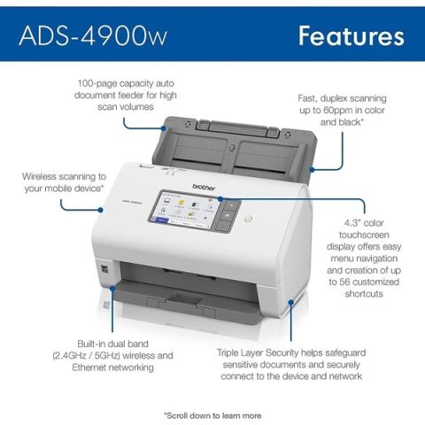 <![CDATA[BROTHER A4 ADS-4900W 60PPM Dokuman Tarayıcı Kablosuz]]>