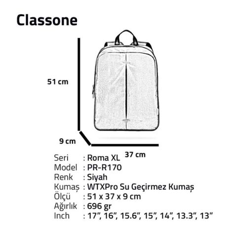 Classone 17''  Roma Serisi PR-R170 Wtx Pro Su Geçirmez Kumaş Laptop Notebook