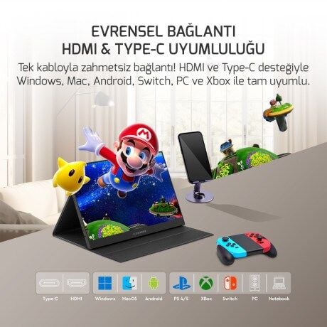 EZCOOL 15.6'' IPS DOKUNMATIK E15T 4MS 60HZ mHDMI-USBC TAŞINABİLİR MONİTÖR