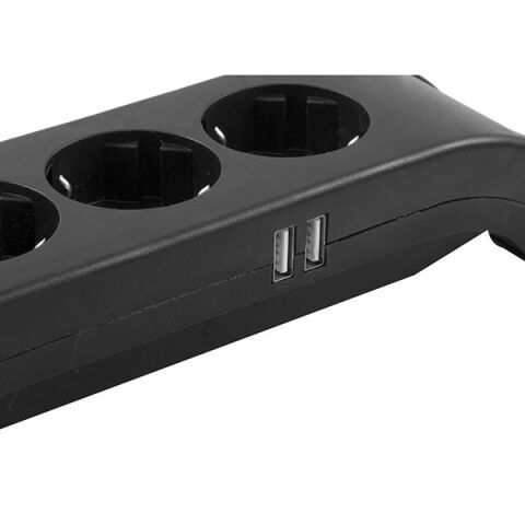 S-LINK SPG3041 2m 2xUSB=2.4a 3G1.5mm2 900 Joule 4'lü Akım Korumalı Siyah Priz