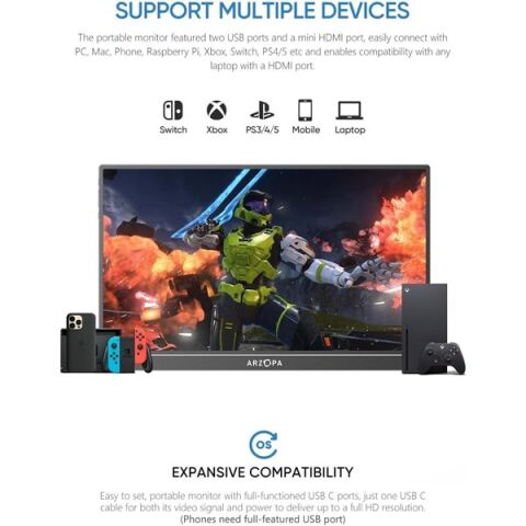 ARZOPA 15.6'' IPS A1 60Hz USB-C/mHDMI Taşınabilir Monitör (1920 X 1080)