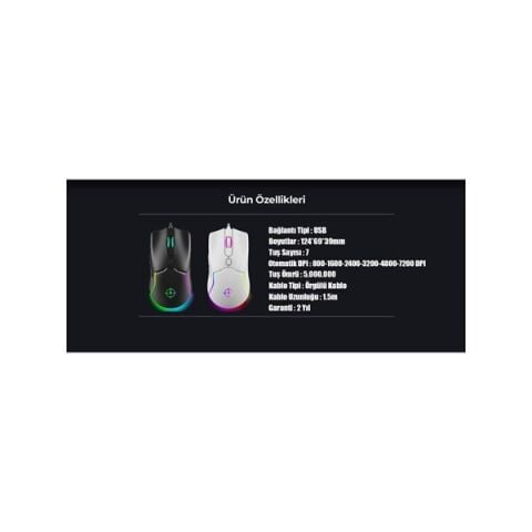 NORTH Air Black Professional USB 7200dpi Gaming Siyah Mouse RGB