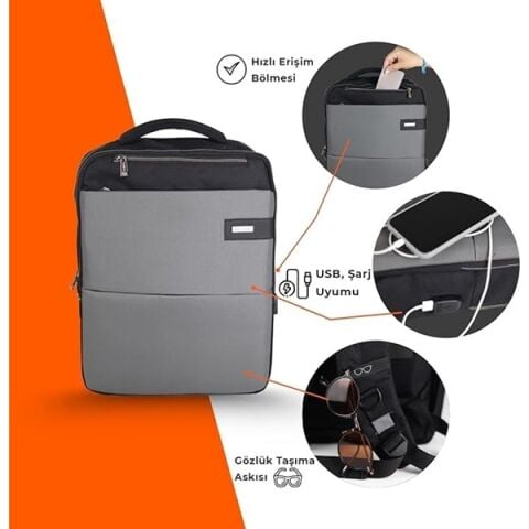NPO Compact Smart 16'' Gri Notebook Sırt Çantası