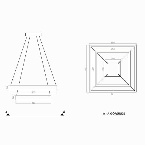 Sarkıt Led Avize Quinze Kare PLA61111 Led Avize