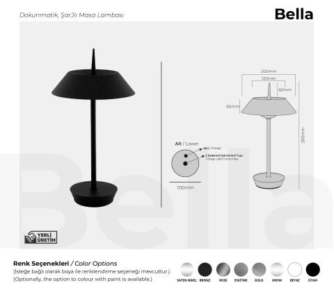 Şarjlı Masa Lambası Bella Premium
