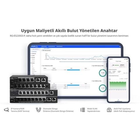 RUIJIE REYEE 16port RG-ES220GS-P GIGABIT 2-UPLINK 2-SFP 250W YÖNETİLEBİLİR POE SWITCH