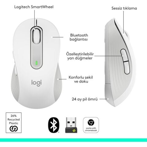 LOGITECH SIGNATURE M650 910-006238 KABLOSUZ MOUSE BEYAZ