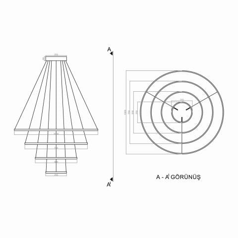 Sarkıt Led Avize 4lü Halka Pro PLA30104 Led Avize Siyah RAL9005 - 4000K - Ilık Beyaz