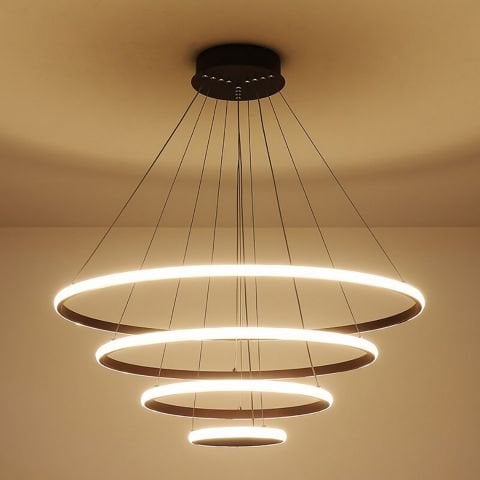 Sarkıt Led Avize 4lü Halka Pro PLA30104 Led Avize Siyah RAL9005 - 4000K - Ilık Beyaz
