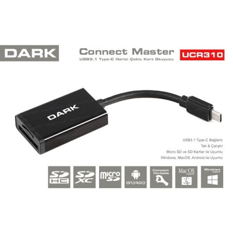 <![CDATA[Dark Dk-Ac-Ucr310 Usb 3.1 Type-C Çoklu Kart Okuyucu]]>