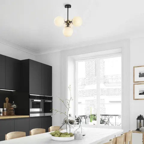 Pütürlü Siyah Eskitme Camlı 4'Lü Plafönyer PER-10066