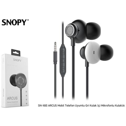 Snopy SN-X03 ARCUS Mobil Telefon Uyumlu Gri Kulak İçi Mikrofonlu Kulaklık