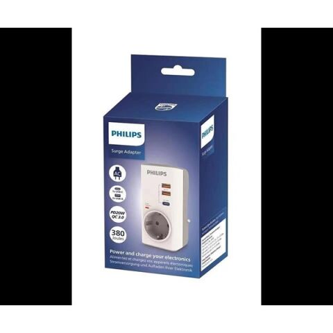 PHILIPS 1-li CHP8010W/10 380 Joules Akım Koruma Prizi Beyaz USB,TYPE-C