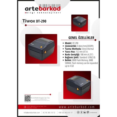 TIWOX 203dpi DT-290 Direkt Termal USB Barkod Yazıcı