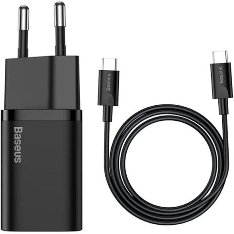 BASEUS SUPER Sİ PD 25W TYPE-C TO TYPE-C KABLO VE DUVAR ŞARJI SİYAH TZCCSUP-L01