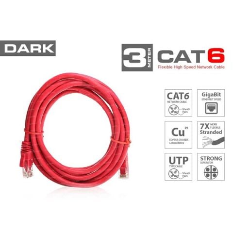 <![CDATA[Dark Dk-Cb-Nt6u300r 3Mt Utp Cat6 Patch Kablo Kırmızı Awg24/7]]>