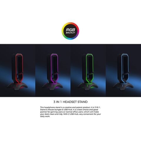Rampage RM-H66 GUARD Siyah RGB Işıklı 2*Usb Port Kulaklık İçin Stand