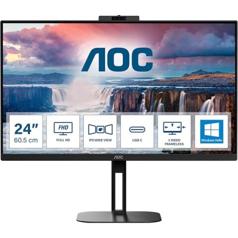 AOC 23.8'' IPS 24V5CW/BK 1MS 75Hz HDMI-DP-USB-C Pivot Video Konferans Monitör Outlet (Kutu Açık)