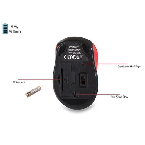 Everest SM-BT31 Kırmızı Bluetooth Kablosuz Mouse