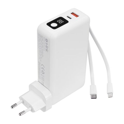 <![CDATA[S-link G225 20000mAh Lightning+Type-C Kablolu Powerbank Beyaz PD22.5W LCD AC Prizli Taşınabilir Pil Şarj Cihazı]]>