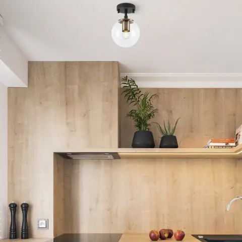 Pütürlü Siyah Eskitme Camlı Tekli Plafönyer PER-10205