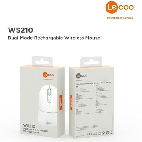 LENOVO LECOO WS210 Kablosuz + Bluetooth Sessiz Şarjlı 1600dpi Optic Beyaz Mouse