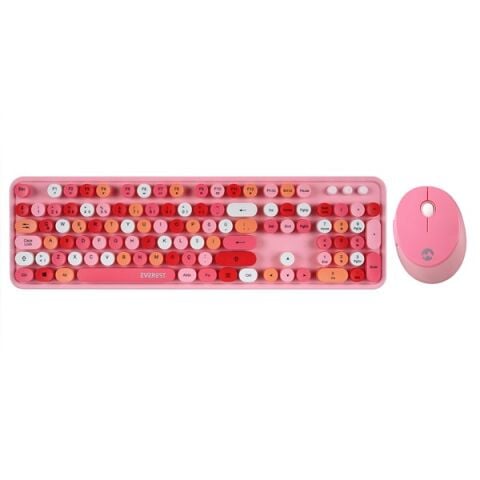 EVEREST Q TR ROUND KM-6282 Renkli Tuşlu Pembe Kablosuz Multimedia Klavye + Mouse Set