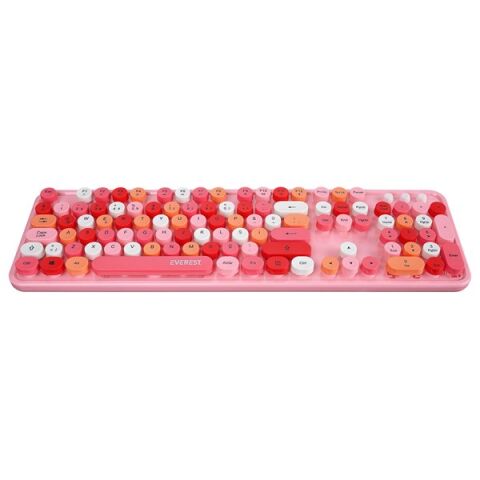 EVEREST Q TR ROUND KM-6282 Renkli Tuşlu Pembe Kablosuz Multimedia Klavye + Mouse Set