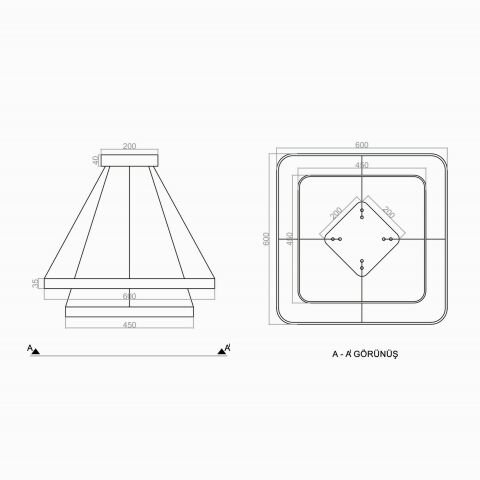Sarkıt Led Avize OvalKöşe Pro PLA30012 Led Avize