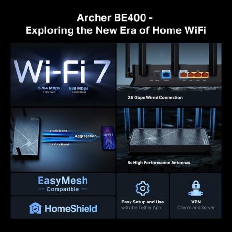 TP-LINK ARCHER BE400 WIFI7 BE6500 DUAL BAND ROUTER