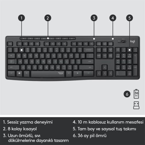 LOGITECH MK295 Kablosuz Q Trk Sessiz Siyah Multimedya Klavye - Mouse Set 920-009804