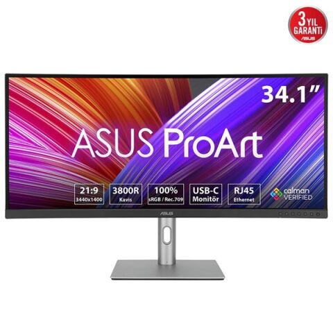 ASUS 34'' VA PROART PA34VCNV 5MS 60HZ HDMI-DP KAVISLI GRAFİK TASARIM MONİTÖRÜ 3440X1440