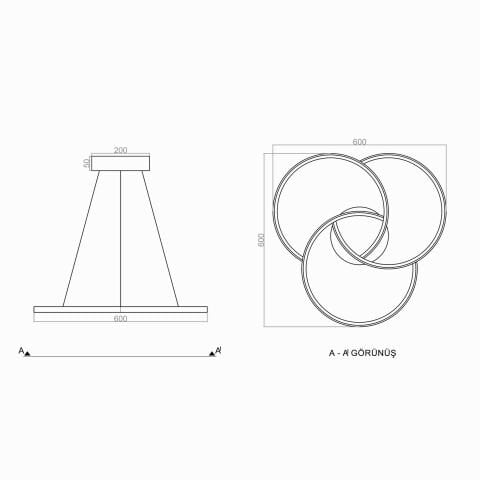 Sarkıt Led Avize Triple Bond Pro PLA30032 Led Avize Antrasit RAL7016 - 4000K - Ilık Beyaz